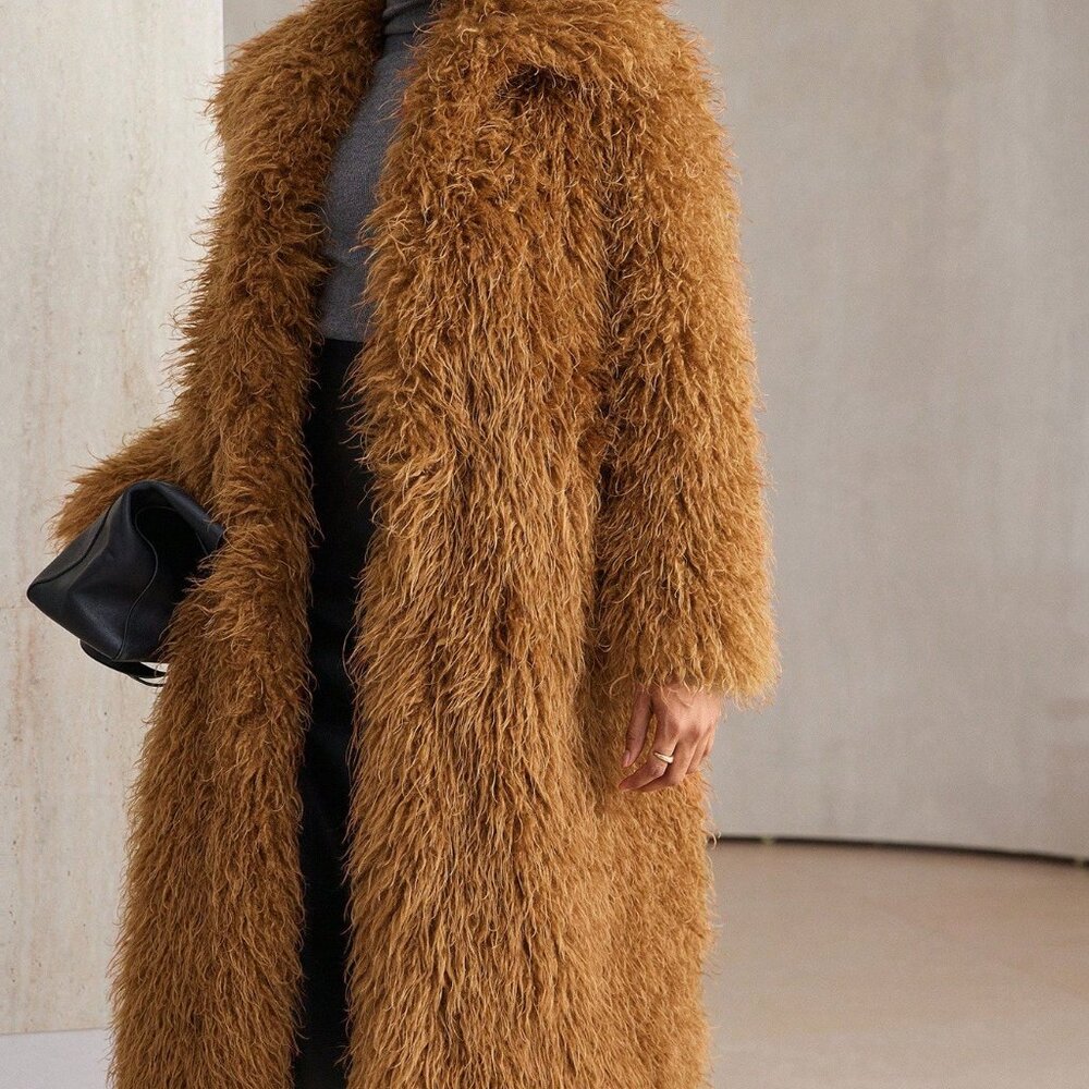 Brown Casual Women's Fluffy Long Faux Fur Coat - Picture 4 of 8